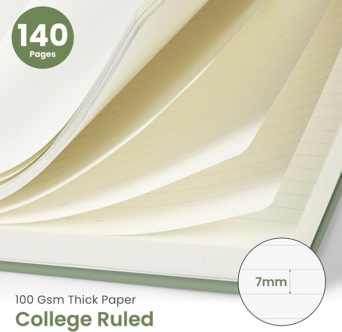 Lined Spiral Journal Notebook for Women & Men, 140 Pages, College Ruled Hardcover Notebook for Work & Note Taking, Journals for Writing, A5(6"x8") - Green