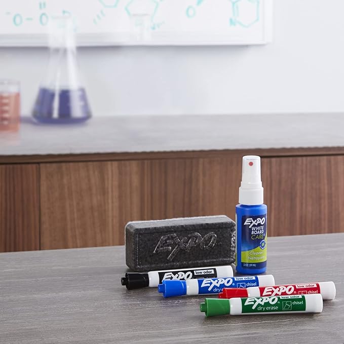 EXPO Dry Erase Markers Kit, Chisel Tip, Assorted Colors, Eraser, Spray Cleaner, 6 Count