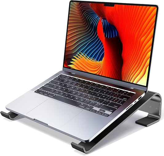 Laptop Stand for Desk, Aluminum Laptop Riser, Ergonomic Computer Stand for Laptop, Laptop Cooling Stand Compatible with for MacBook Pro/Air, Dell, HP, Lenovo, 10-17.3'', Black