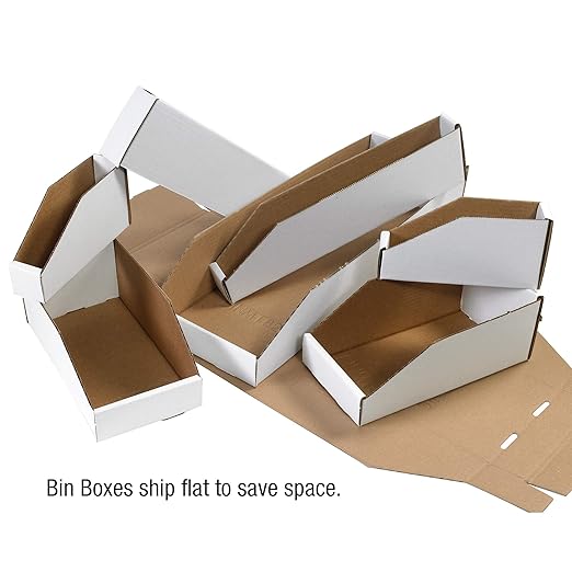 Partners Brand PBINEB1812 Open Top Bin Boxes, 12" x 18" x 4 1/2", Oyster White (Pack of 50)