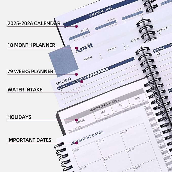 Cheneyboo 2025 Planner - January 2025- June 2026 Yearly Planner, Monthly Weekly Daily Planner 2025-2026, 18 Month Planner, 5.2"x7.5", Black