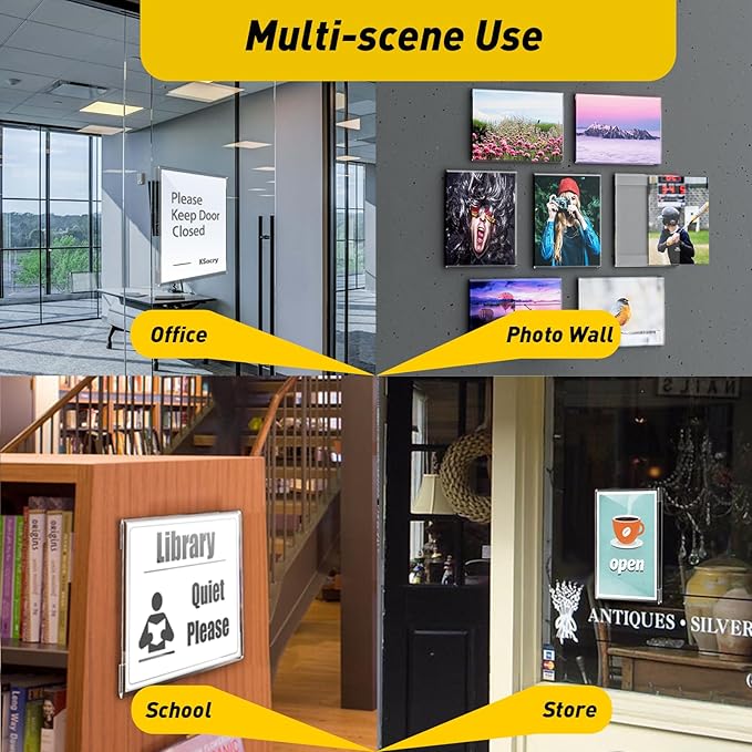 12 Pcs Acrylic Sign Holder 5 x 7, Vertical Wall Mount Sign Holders with 3M Adhesive, Clear Plastic Frames Paper Display Sign Holders for Office, Home, Store, Restaurant - No Drilling