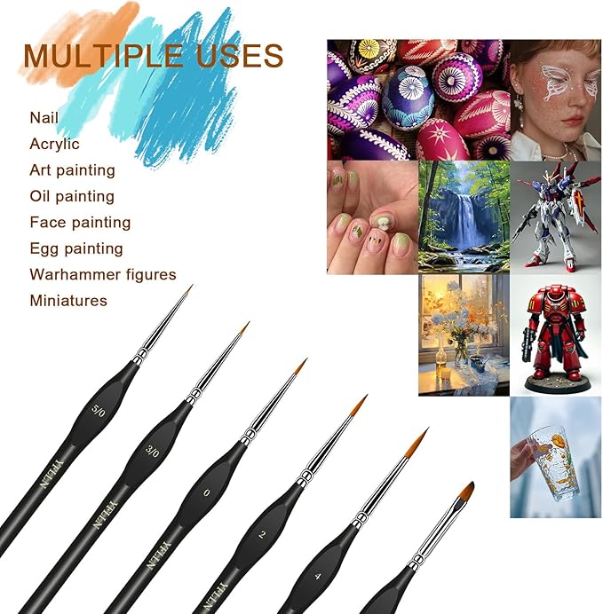 6Pcs Micro Paint Brushes Set with Triangular Handles - for Acrylics, Oils, Watercolors & Paint by Number, Citadel, Figurine, 40k，Mandala Painting(Black)