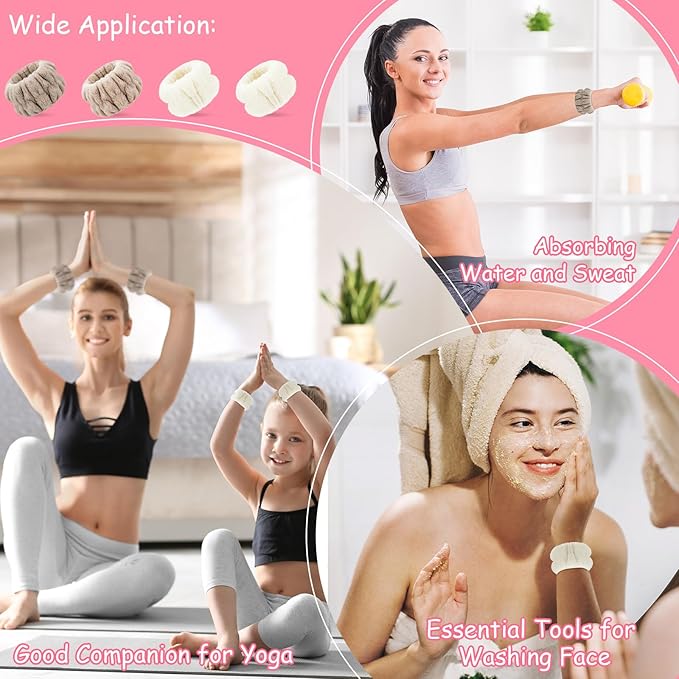 Chuangdi 4 Pairs Wrist Bands for Washing Face Wrist Spa Microfiber Wash Towel Band Scrunchies Absorbent Wristbands Sweatband for Women Prevent Liquid from Spilling