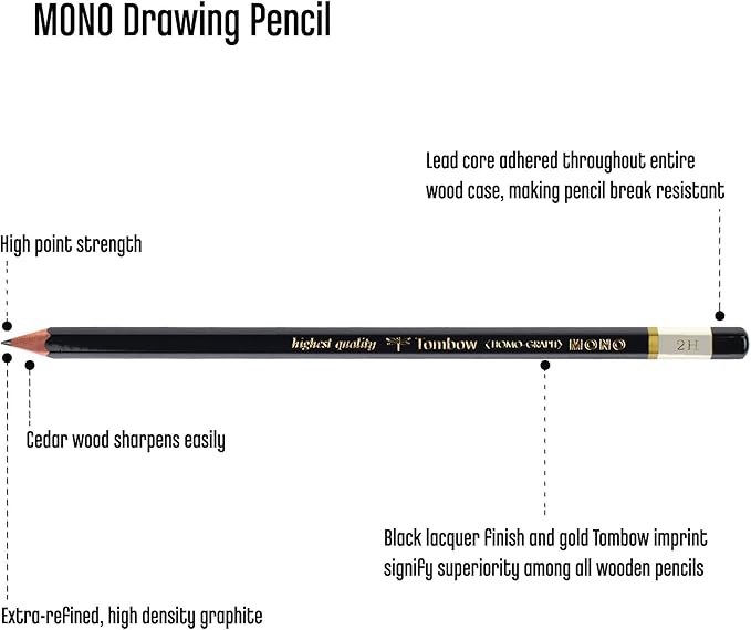 Tombow 51512 MONO Drawing Pencil, 2H, Graphite 12-Pack