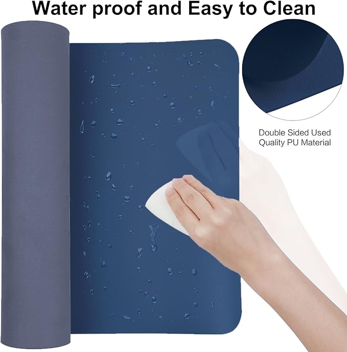 ‎Boutilon Leather Desk Pad 24"x 14" Non-Slip Mouse Pad,Office Desk Mat,Waterprooft PU Leather Desk Blotter,Desk Pad Protector,Desk Writing Pad for Home Office Decor (S-Navy)