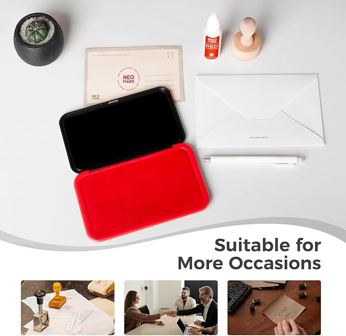 Large Stamp Pad - 3.50"x 6.25", Magnetic Lid, Premium Quality Felt Stamp Pad (Red)
