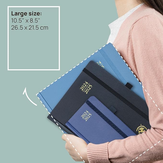 POPRUN Planner 2024-2025, [Large 8.5'' x 10.5'' Hard Cover] Academic Calendar (July 24-June 25) Daily Weekly and Monthly Appointment Book with Hourly Time Slots, Monthly Tabs, 100 GSM - Midnight Green