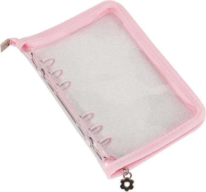 Multibey Pink A6 Binder Cover Clear Soft PVC 6-Ring Binder Budget Cash Evelopes System with Zipper Planner Organizer Refillable Notebook Journal Binder (Pink, A6)