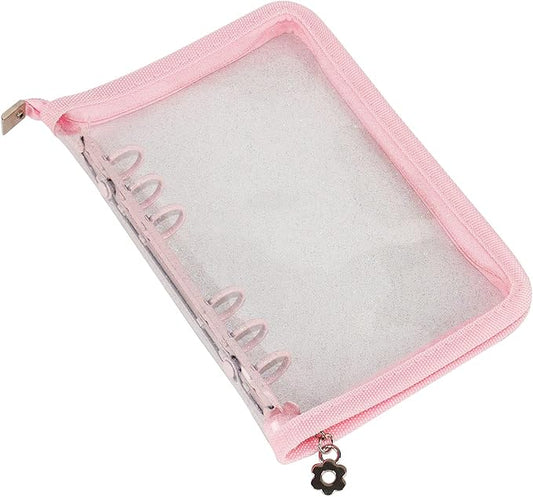Multibey Pink A6 Binder Cover Clear Soft PVC 6-Ring Binder Budget Cash Evelopes System with Zipper Planner Organizer Refillable Notebook Journal Binder (Pink, A6)