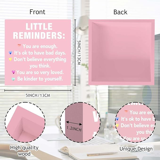 Pink Office Decor Desk Accessories Inspirational Motivational Gifts Little Reminders You are Enough Positive Pink Office Decor Sign Desk Decorations for Women Home & Office Cute Desk Accessories