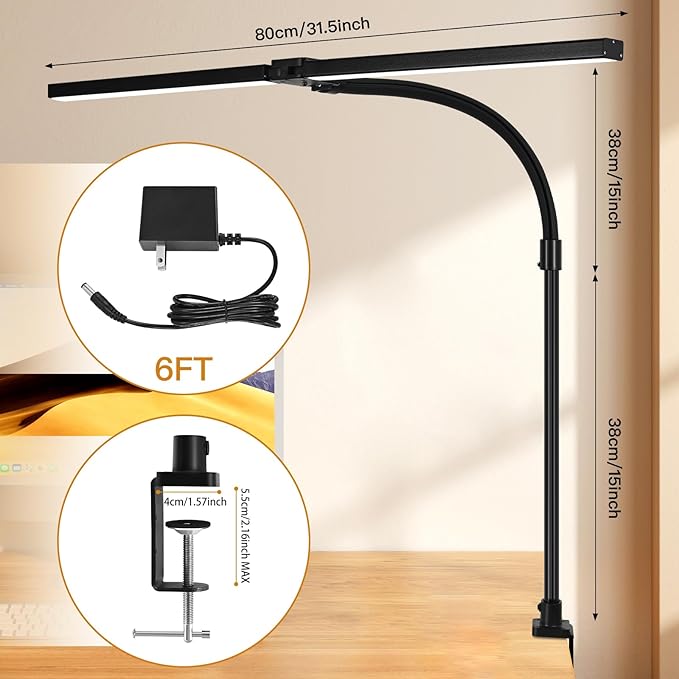 Double Head LED Desk Lamp with Remote Control Tall Desk Lamps for Home Office 24W Brightest Computer Desk Light Office Lamp for Workbench Drafting Architect Study Reading with Anti-Glare Cover
