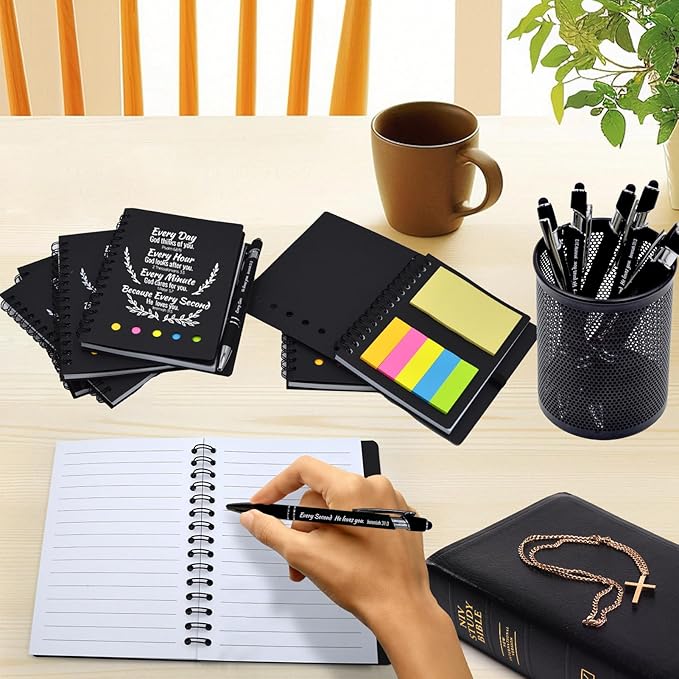 100 Pcs Bulk Christian Gifts Prayer Journal for Woman - 50 Set Religious Notepad with Christian Pen - Bible Notebook - Church Gifts for Mother's Day, Bible Study, and Family Devotions ( Black )
