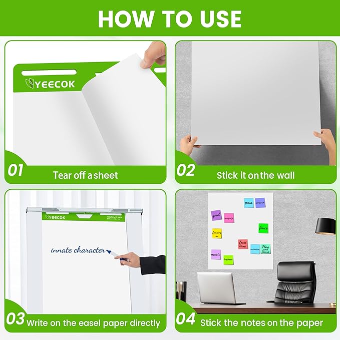 Self-Stick Mini Easel Pad 15 in x 18 in, 30 Sheets/Pad, 4 Pads/Pack, Sticky Flip Chart Paper for Teachers, Super Sticking Power & Bleed-Resistant