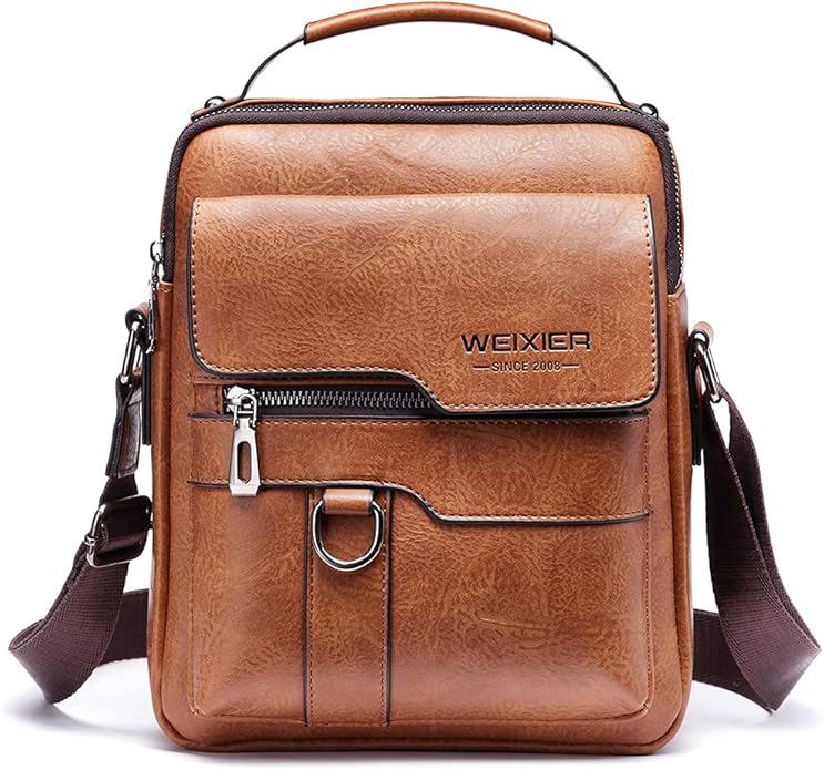 Hebetag Small Leather Sling Shoulder Bag Messenger Pack for Men Women Outdoor Travel Business