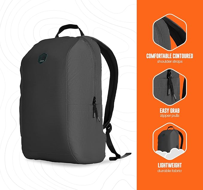 STM BagPack - Lightweight Travel Backpack - Inflatable Laptop Protection for up to 16" Laptop - Compact Self Contained Storable Backpack, Water Resistant, Use as a Daypack or Everyday Pack - black