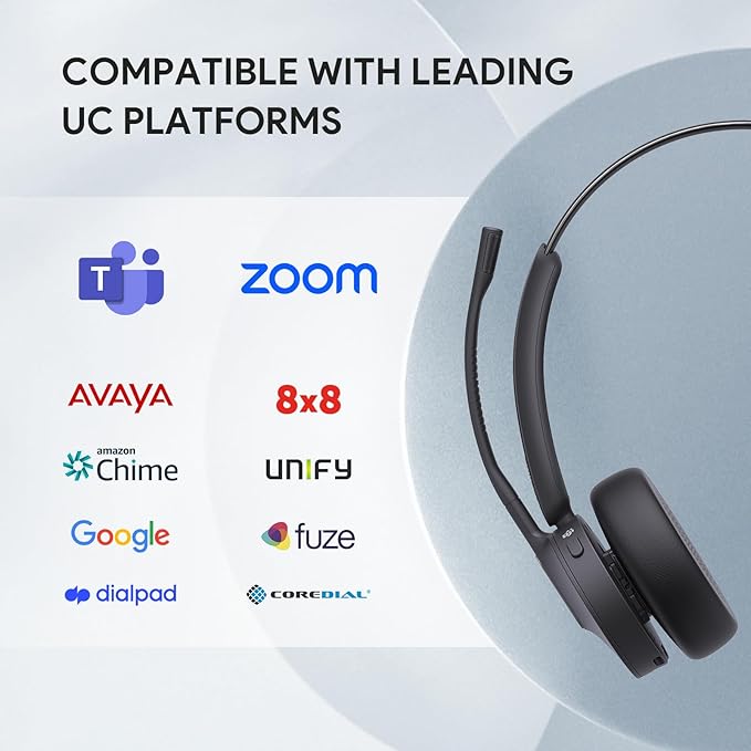 Yealink BH70 UC (NO Dongle) Wireless Bluetooth Headset with Microphone for Work, 35h Talking Battery Life, 3-Mic Noise Cancellation Headsets for Computer, 91g Lightweight Headphone for Open Office