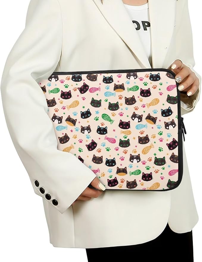 Cat Fish Printed Computer Carrying Cover, Large Capacity Laptop Case Bag Easy to Carry Computer Bag, 17 Inch Lightweight Laptop Briefcase Messenger Bag for Women