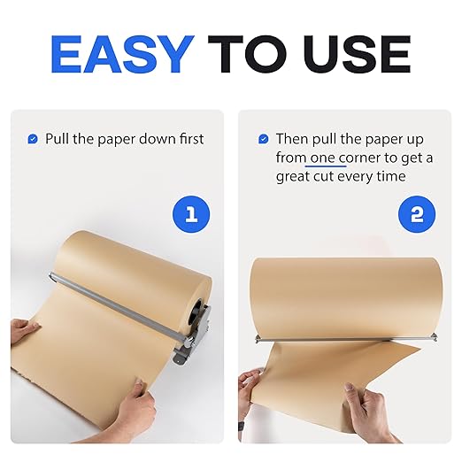 IDL Packaging 24" Kraft Paper Roll Dispenser & Cutter for Rolls up to 24" Wide and 9" in Diameter – Tabletop Reinforced Steel Paper Holder with a Cutter – for Kraft and Butcher Paper