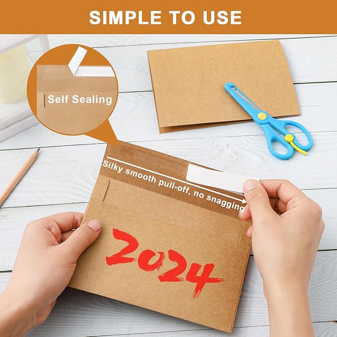 100 Packs Brown Blank Greeting Cards and Envelopes 4.25 x 5.5 Heavyweight Folded Cardstock and Printable A2 Envelopes Self Seal for Invitations, Wedding, Thank You Cards, Mailing