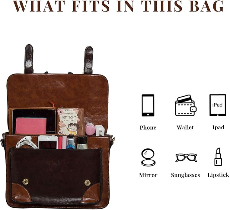 ECOSUSI Vintage Crossbody Messenger Bag Satchel Purse Handbag Briefcase for Women