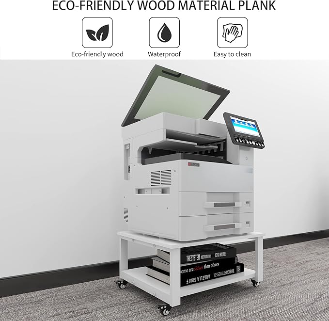 Natwind 2 Tier Laser Printer Stand,23.6''x23.6''x12.6'' Large Printer Table Copier Stand,Heavy Duty Rolling Printer Cart with Paper Storage Shelf,Printer Holder with Wheels for Home Office (White)