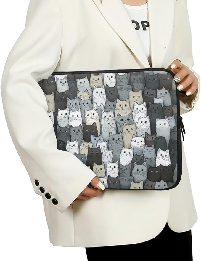 Cartoon Cat Printed Computer Bags for Laptops, Water Resistant 12 Inch Laptop Bag Laptop Briefcase Travel Case for Women Men Teens, Compatible with Most Laptops