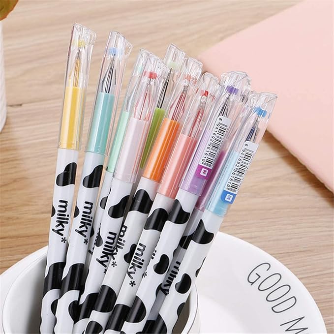 Yansanido 24 Pcs of 12 Colors Kawaii Cow Design Gel Pen for Office School Home Travel and Gift for Friends and students (24)