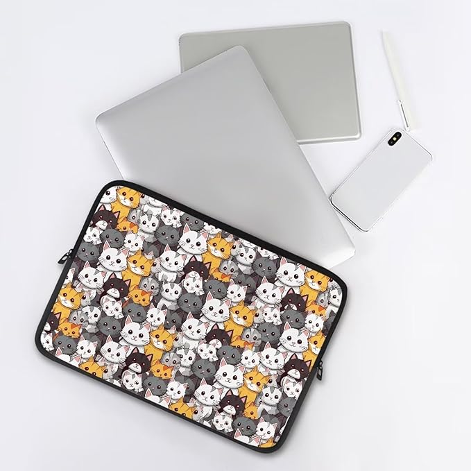 Cartoon Cats Printed Laptop Bag for Women Men, 10 Inch Laptop Sleeve Case Water Resistant Neoprene Computer Case Bag Laptop Briefcase Tablet Briefcase Carrying Bag, Multicolor