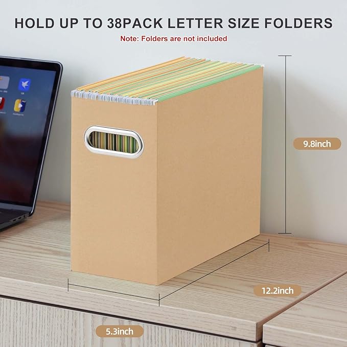 Oterri File Organizer, Small Storage Box, Cardboard File Folder Organizer, Collapsible File Box, Hanging File Organizer for Letter Size, Portable File Box with Handle, Only Box (Brown,6 Packs)