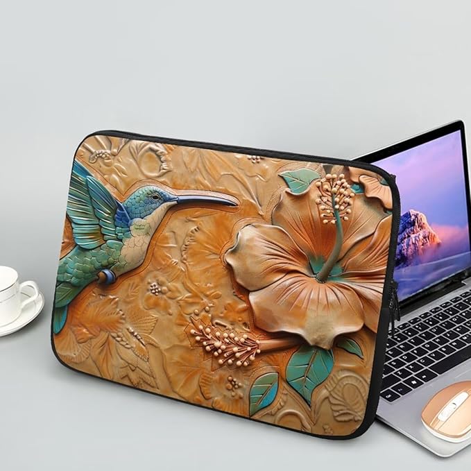 Hibiscus Hummingbird Printed Computer Case Bag for Girls Boys, Washable 13 Inch Laptop Bag Carrying Case Laptop Briefcase Neoprene with Zipper, Compatible with Various Computers, Pink