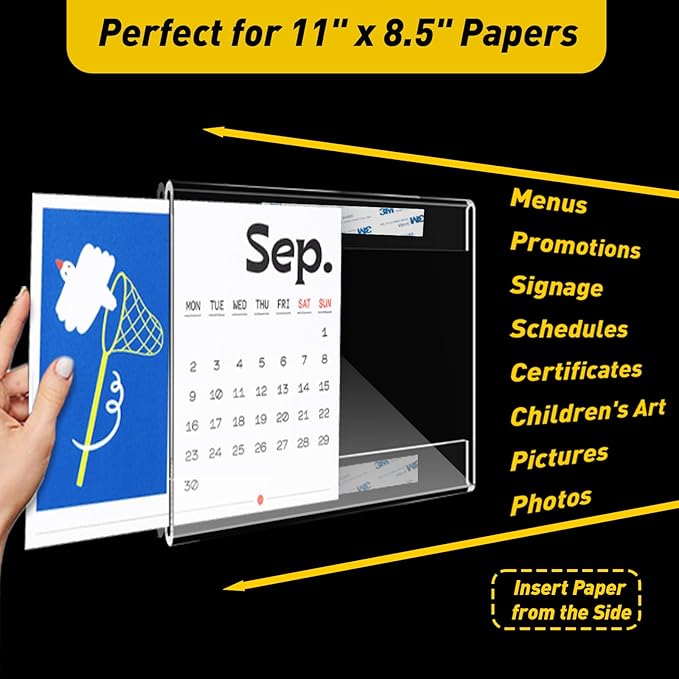 30 Pcs Acrylic Sign Holder 11 x 8.5, Horizontal Wall Mount Sign Holders with 3M Adhesive, Clear Plastic Frames Paper Display Sign Holders for Office, Home, Store, Restaurant - No Drilling