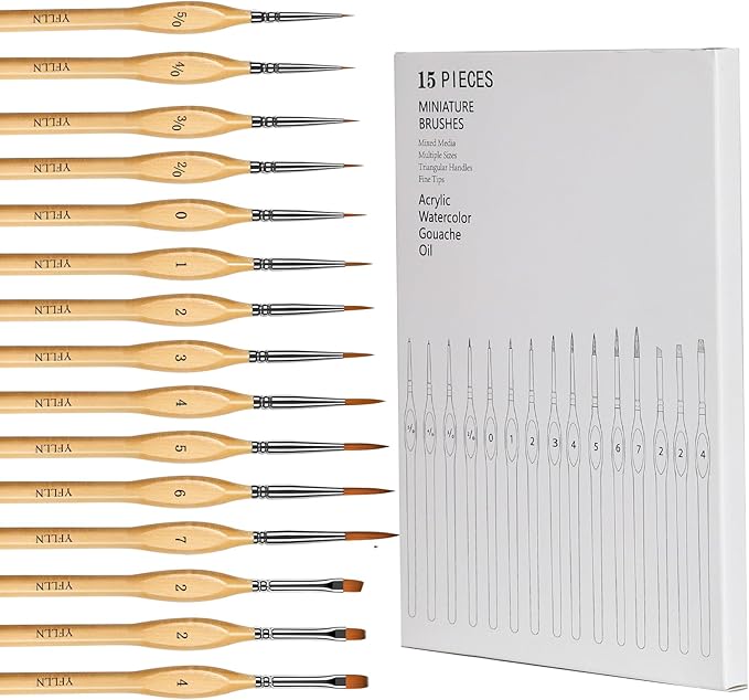 Miniature Paint Brushes, 15PCS Model Brushes Micro Detail Paint Brush Set, Fine Detailing for Watercolor, Oil, Face, Acrylic, Nail, Line Drawing, Scale Model Painting, Mandala Painting