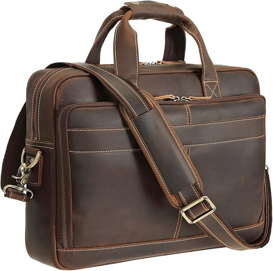 Polare Full Grain Leather 16.5'' Laptop Bag Briefcase for Men Business Messenger Work Bag Fits 15.6'' Laptop