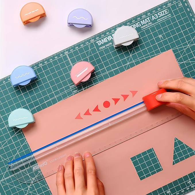 Paper Cutter, Kaluofan Paper Trimmer with 7 Type of Cutting Blade, Unrestricted and Portable Scrapbooking Tool with Side Ruler, for Largest Newspaper A4 Craft Paper PVC Photo Film and Cardstock