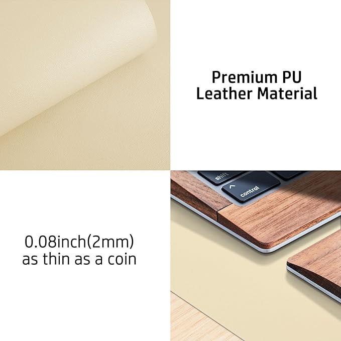 Aothia Leather Desk Pad Protector, Office Desk Mat, Large Mouse Pad, Non-Slip PU Leather Desk Blotter, Laptop Desk Pad, Waterproof Desk Writing Pad for Office and Home (48"x17", Soft Yellow)
