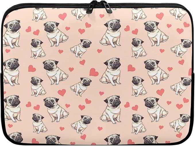 Pug Dog Printed Computer Bags for Laptops for Women, Heart Pattern Computer Carrying Cover Laptop Briefcase, 13 Inch Water Resistant Laptop Case Portable Computer Case Bag