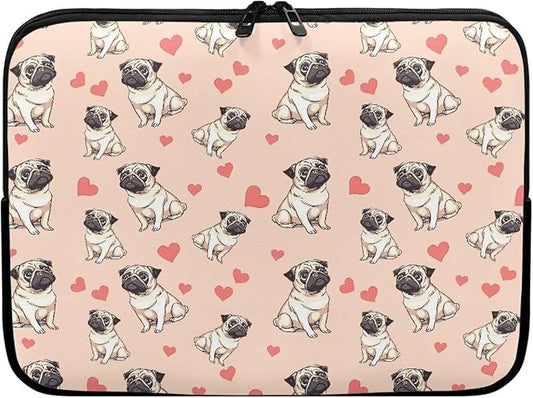 Pug Dog Printed Computer Bags for Laptops for Women, Heart Pattern Computer Carrying Cover Laptop Briefcase, 15 Inch Water Resistant Laptop Case Portable Computer Case Bag