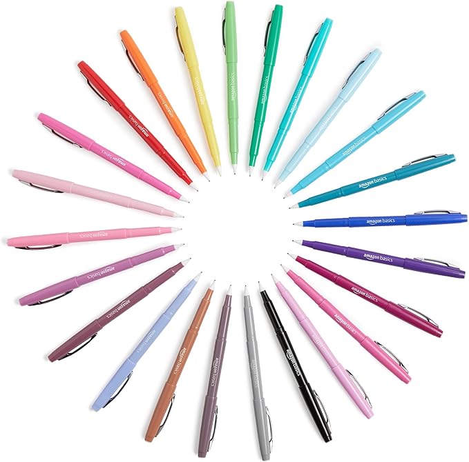 Amazon Basics Felt Tip Markers, Black, 24-Pack