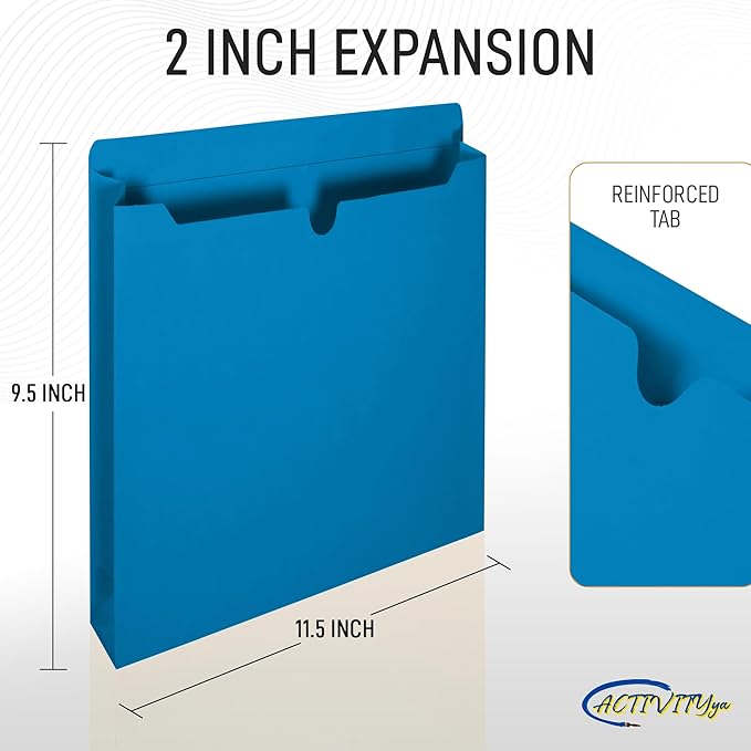 Blue File Jackets, 2 Inch Expansion, Letter Size, Reinforced Straight-Cut Tab, 6 Pack