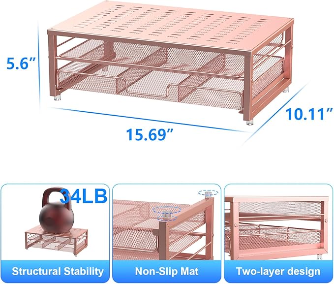 gianotter Computer Monitor Stand Riser, office organizer with Drawer, Office Organizers Storage for Classroom Office Supplies (Rose)