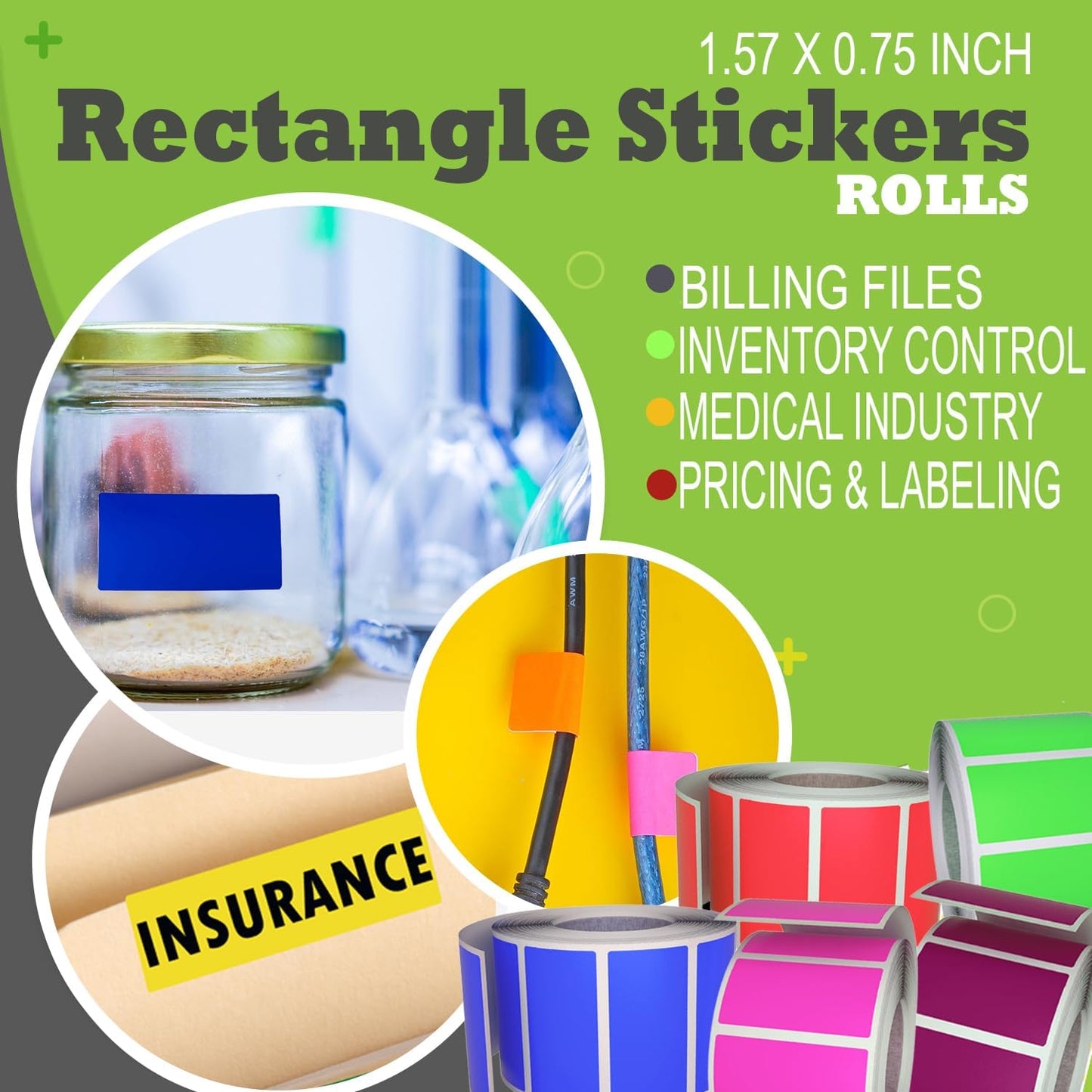Small Color Coding Sticker Roll 1.57" x 0.75", 5 Rolls- 2500-Pack, Rectangular Organizing Labels 40mmx19mm (White) by Royal Green