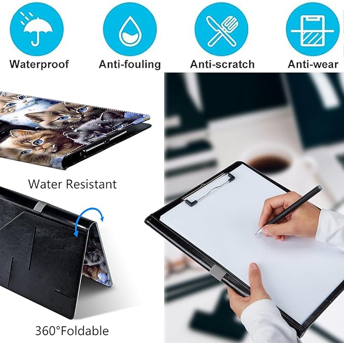 PU Leather Padfolio Clipboard Notepad with Pen Loop and Elastic Strap Interview/Resume Document Organizer for Business School Office,Cute Cats