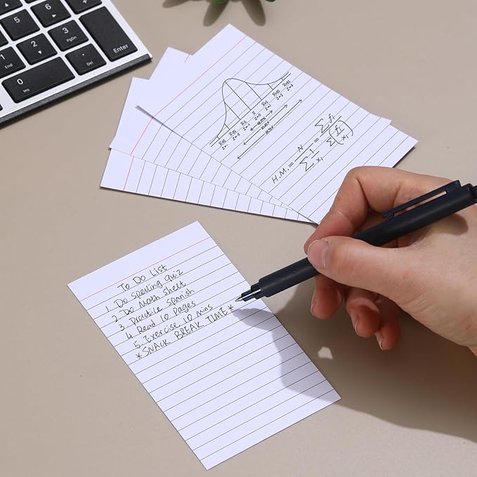 Vertical Ruled Index Cards 3 X 5 Flash Card Double Sided Lined Notecards Heavy Weight Ruled Checklist Thick Recipe Cards for Studying, School, Home and Office（White,100Count）
