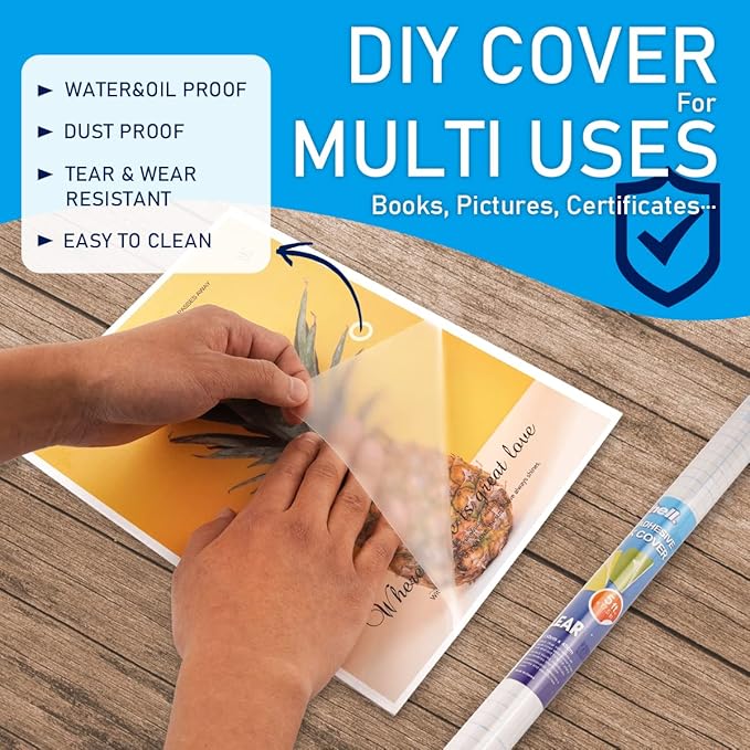 Chell Clear Contact Paper Roll for Books, 17.5 in x 20 ft Clear Self Adhesive Book Cover Paper Protector