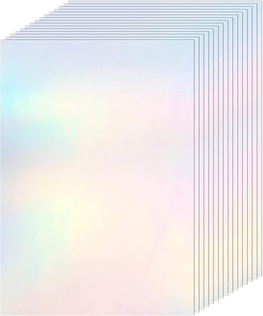 36 Sheets Holographic Sticker Paper Clear A4 Vinyl Sticker Paper Self Adhesive Waterproof Transparent Film Gem Rainbow Star Patterns, 11.7 x 8.3 Inch (Colorful)