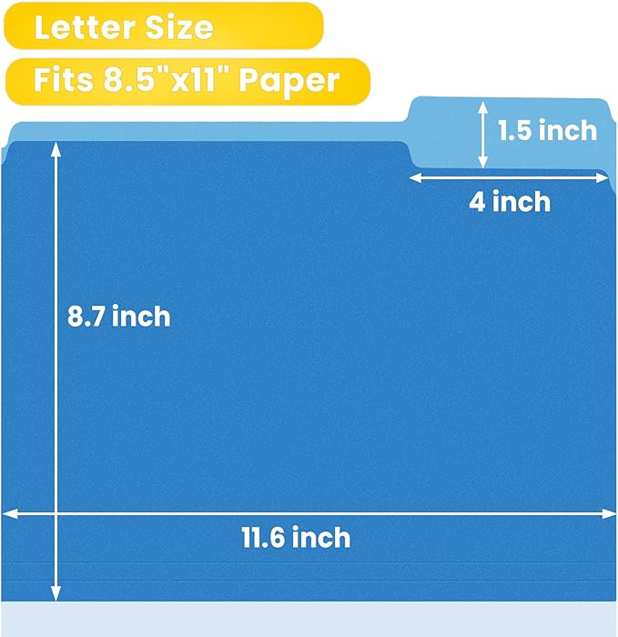 SUNEE File Folders, 18 Pack Manilla Folders 8.5 x 11, Colored Folders Office Organization Home School Folders for Documents Files Paper,Blue Colors