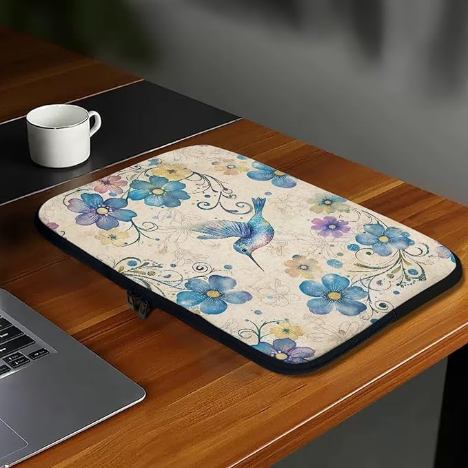 Hummingbird Printed Laptop Case Bag 12 Inch, Floral Printed Computer Bag Portable Laptop Sleeve for Boys, Easy to Carry Laptop Briefcase Work Bag Compatible with Most Laptops