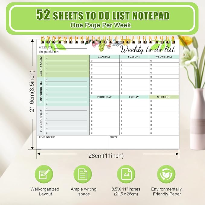 2 Packs To Do List Pad - To Do List Notebook for Work, 52 Sheets Weekly To Do List Notepad, 8.5"×11" To Do List Weekly Goal Notebook, Productivity Planning Pad for Work Office Home School