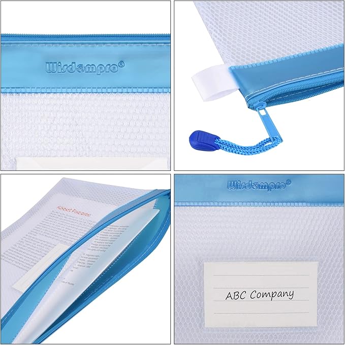 Zipper Pouch, Wisdompro 4 Packs Durable Letter Size Waterproof Mesh File Bag, Document Organizer - Pink/Blue